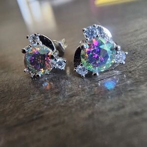 1 CT Blue Moissanite Stud Earrings On 14k White Gold Filled Posts